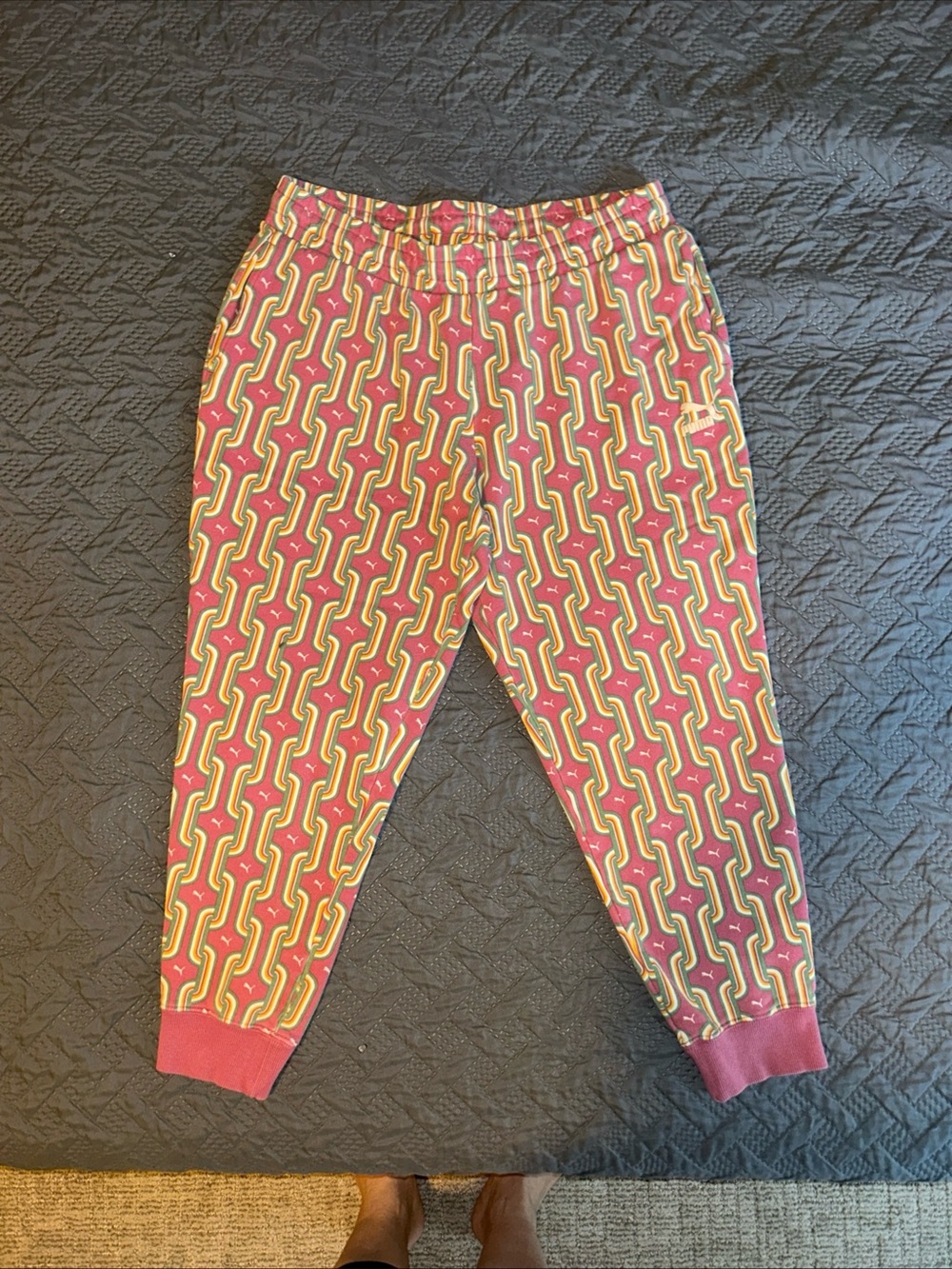 Puma Women's Maroon & Yellow Geometric Track Joggers